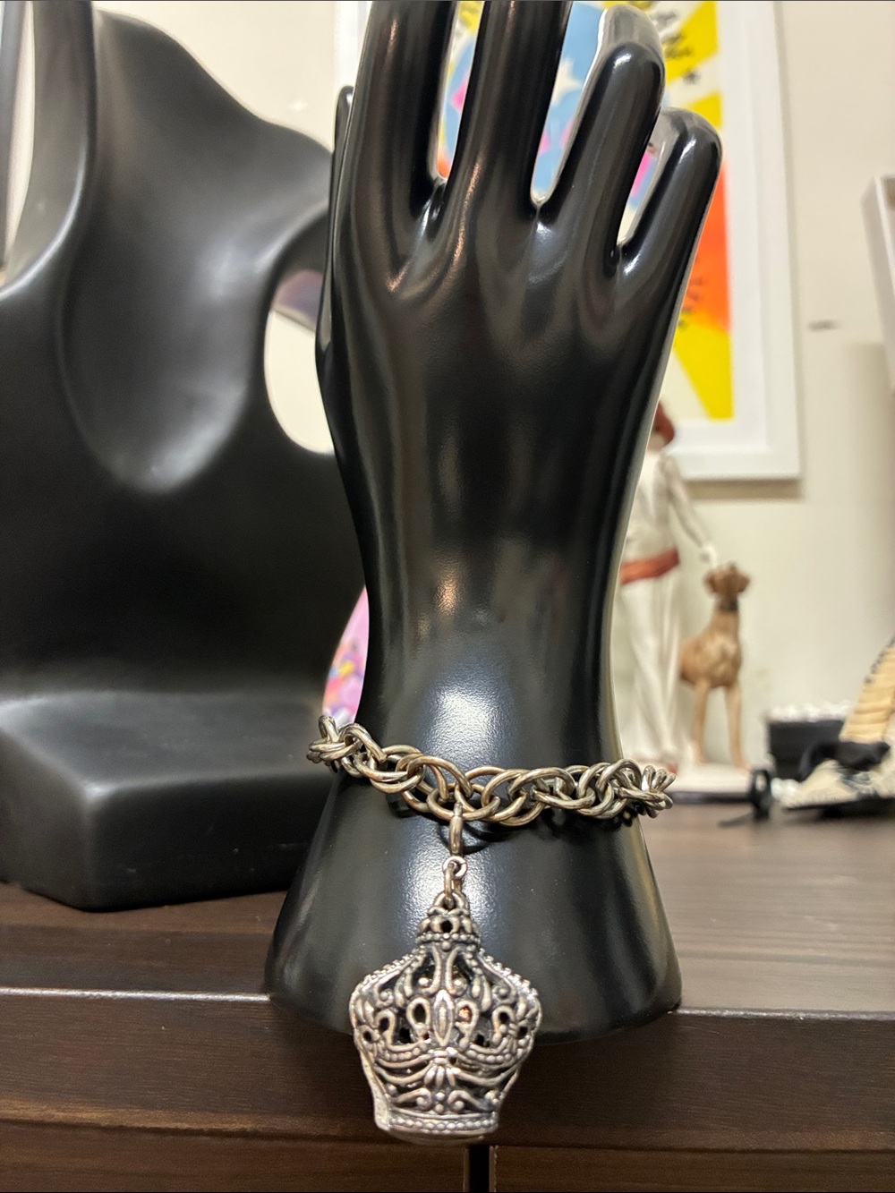 Vintage Mid-Century Modern 1960s Silver Crown Charm Link Bracelet Dark Academia